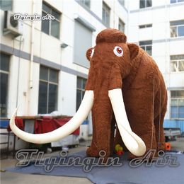 Cute Large Brown Inflatable Mammoth Parade Performance Cartoon Animal Mascot Air Blow Up Plush Elephant Balloon With Long Tusks For Event
