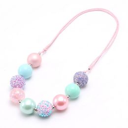Trendy baby chunky rhinestone beads necklace diy bubblegum kids adjustable rope necklace for child girls Jewellery gift