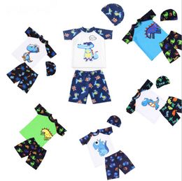 Kids Boy Swimsuits Dinosaur Printed Kids Swimwear Trunks with Swimming Cap Children Bathing Suit Beachwear 7 Designs Wholesale DHW3764