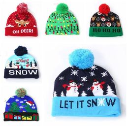 LED Christmas Hats Lighting Pom Beanie Kids Snowflake Knitted Hat Adult Xmas Crochet Skull Caps Lights Knitted Ball Hats Headgear CZYQ6146