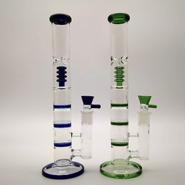 Green Blue Triple Comb Percolator Glass Bong Oil Dab Rigs Birdcage Perc Bongs Water Pipes 18mm Joint With Coloured Bowl