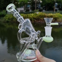 Wholesale Glass Rig 7" Water Bong Dab Rig Recycler 14mm Joint Sidecar Oil Rigs Water Pipe Glass Bongs Showerhead Perc Wax Smoking Hookahs