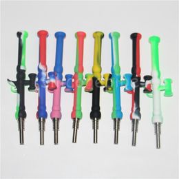 30pcs 10mm Silicone Nectar Hookahs with GR2 Titanium Tips Nail Oil concentrate mini dab straw pipes DHL