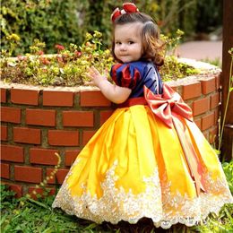 Lovely Princess Lace Ball Gown Flower Girl Dresses For Wedding Toddler Pageant Gowns With Bow Floor Length Satin Kids Prom Dress 415