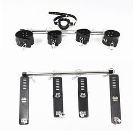 Bondage Open Leg Spreader Bar Leather Bed Handcuff Anklets Cuffs Gag Lockable Restraints #R76