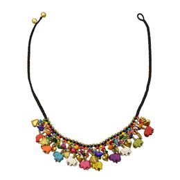 Retro Style with Colorful Elephant Shape Pendant Gravel Beads Love Bell Pendant Necklace for Women