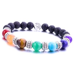Natural 8MM Lava Stone Tree of life 7 Chakra Beads Bracelet Diy Aromatherapy Essential Oil Diffuser Bracelet for women men jewelry