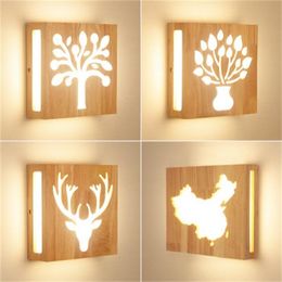 New led lights Solid wood rich tree wall lamp creative modern minimalist bedroom bedside stairs aisle living room Japanese style wall lamp