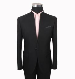 High Quality One Button Groomsmen Mandarin Lapel Groom Tuxedos 2 Piece Men Suits Wedding/Prom Best Man Blazer ( Jacket+Pants+Tie) AA4