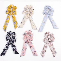 Bow Streamers Hair Ring Fashion Ribbon Girl Elastic Hair Bands Scrunchies Horsetail Tie Floral Print Headwear Hair Accessories 100pcs F316