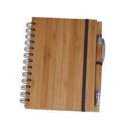 Wood Bamboo Cover Notebook Spiral Notepad With Pen 70 Sheets Recycled lined Paper Free DHL Bamboo Cover Notebook