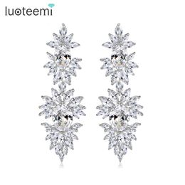 LUOTEEMI Brand Vintage Earrings for Party Luxury Cubic Zirconia Bridal Wedding Earrings Big Stone Dangle Earrings Factory Sale