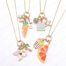 girls kids charm necklace Jewellery cute cake/food/juice pendant necklace gold chain necklace for children