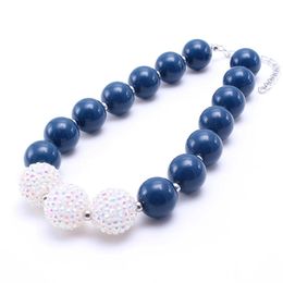 Dark Blue Colour Kid Chunky Bead Necklace Fashion Toddlers Girls Bubblegum Bead Chunky Necklace Jewellery Gift For Children