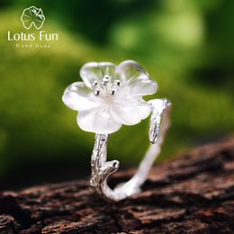 Lotus Fun Real 925 Sterling Silver Natural Gemstones Fine Jewellery Cute Flower in the Rain Ring Open Rings for Women Accessories