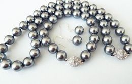 Jewellery 10mm grey South Sea shell pearl fashion necklace bracelet earring set