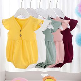 5 Colours Summer Baby Solid Rompers Clothes Infants Soft Cotton Flying Sleeve Jumpsuits Boutique Kids Casual Jumpsuit Clothings M2049