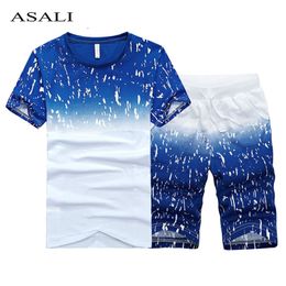 Summer Casual Tracksuit Clothing Men Set Fitness Suit Sporting Suits Short Sleeve T Shirt + Shorts Male Tracksuits 2 Piece Sets