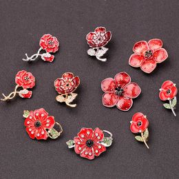 Hermoso Color Plata Flor Amapola Roja Metal Broche Pin de Solapa