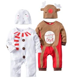 kids designer clothes boys Cute Long Sleeve Bodysuit Christmas Cartoon Pattern For Baby Casual Infant Rompers With Hats