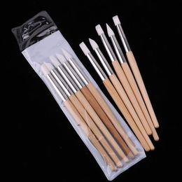 Wood Handle Nail Art Silicone Sculpture Carving Emboss Modeling Builder Beads Dotting Picking Pen Brush F2491