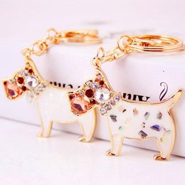 Poodle Dog Car Keychain Accessories Glitter Enamel Alloy Rhinestone Keyring Chain Alloy Animal Pendant Women Handbag Charm Ring Holder