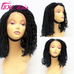 Twists Braiding Black Wig Synthetic Lace Front Wig 16" Short Braided Wigs for Black African Women