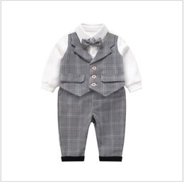 Buona qualità Baby Boys Gentleman Style Set di abbigliamento Toddler Vest Pagliaccetti + Pantaloni 2 pezzi Set Infant Suit Abiti appena nati Abiti