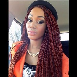 High quality TWIST Braided Wig bury wine red Colour senegalese twist full Lace Front Wigsr Long Braid Wigs with Baby Hair