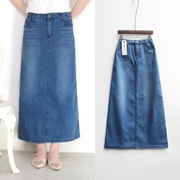 New Fashion Elastic High Waist Long A-line S To 2XL Plus Size Denim Jeans Spring And Summer Style Women Skirt