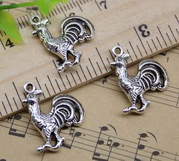 40pcs Cock Rooster Animal Alloy Charms Pendant Retro Jewelry Making DIY Keychain Ancient Silver Pendant For Bracelet Earrings 20x18mm