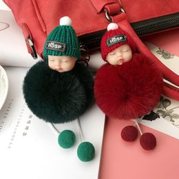 MOQ:10PCS Girls Fashion Jewelry Keychains Sleeping Baby Fluffy Cute Pendant Key Ring For Women Bags Car Decoration