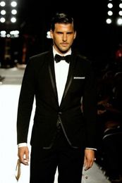 Slim Fit Black Groom Tuxedos Notch Lapel Men Wedding Tuxedo Fashion Men Jacket Blazer Men Dinner/Darty Suit Custom Made(Jacket+Pants+Tie)288