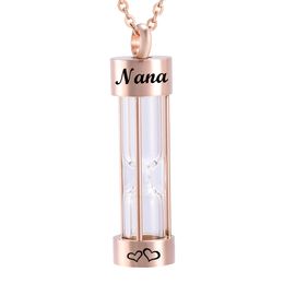 Hot Selling Fashion rose gold Hourglass Transparent Pendants Urn Necklace Cremation Ashes Memorial JewelryFree Fill kit