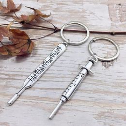 European and American Jewellery Couple Keychain Needle Tube Thermometer Syringe charm pendant keychain Best Friends Doctor nurse Gifts 481