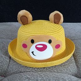 Children Straw Hat Cute Summer Ear Decoration Sun Hats for Kids Girls Boys Solid Floppy Beach Cap Panama 50pcs by hope12