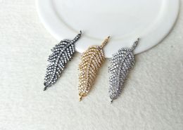 10 Pcs CZ crystal feather Connector Charm,CZ zircon Micro pave Turkish Style Pendant,Jewelry Finding DIY necklace making PD600