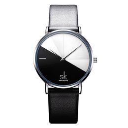 SHENGKE Quartz Movement Wrsitwatch for Women 001 Fashion Ultra Thin Watches Leather Watchband Pin Buckle Creative Simple Style