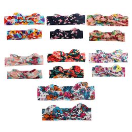 Floral parent-child hair band 2pcs/set printed rabbit ear hair accessories headband Bow tie headband Mother baby stretch cotton bandeau A07