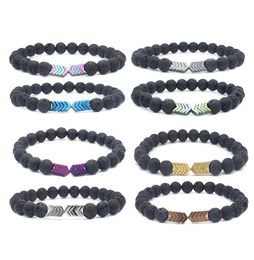 Fashion Arrow Diffuser Stone Bracelet 8mm Lava Rock Bead Bangle Energy Stretch Healing Balance Yoga Bracelets Jewelry Unisex Gift