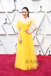 2019 Oscar film festival Star Dresses A Line Yellow Tulle Off Shoulder Elegant Evening Formal Dresses Cheap Red Carpet Celebrity Dresses