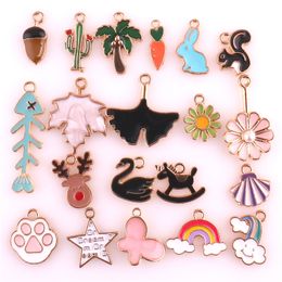 20pcs Gold Metal Enamel Animal Charms for Earring Fashion Jewelry Making Charm Pendants for Bracelet Dangle Assorted Mixed Lot
