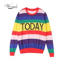 Fashion Women Striped Harajuku Candy Colours pullover Sweater Kawaii viscose pull Casual Tee Lady Cute Tops B-172MX190928