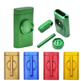 Aluminium Grind Case Pinch Hitter Container Dugout Rod Poker with Tobacco Storage Room + Grinder + Pipes All In One 5 Colours