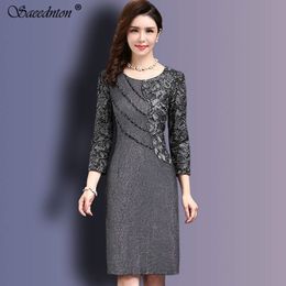 Abito sexy da donna 2019 Autunno Elegante Donna Inverno Manica a 3/4 Lunghezza al ginocchio Vintage OL Lavoro aderente Pizzo Abiti all'uncinetto Abiti CJ191206