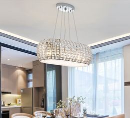 Modern Lustre Crystal Led Chandeliers Lighting Dining Room Oval Chrome Metal Led Pendant Chandelier Lights Hanging Lamp Fixtures MYY