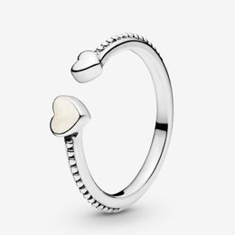 Adatto a Pandora Rings Bracciale in argento sterling 925 con perline a due cuori anello aperto gioielli fai da te perline filettatura gioielli con ciondolo per le donne