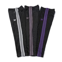 AGHI 3 Colori Pantaloni Della Tuta Moda Farfalla Ricamata Banda Laterale Uomo Donna Pantaloni Lunghi Pantaloni Con Coulisse High Street