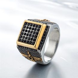 Wholesale-New Men's Vintage Islamic Designer Titanium Steel Fashion Ring European and American Personality Luxury Rings Jewelry
