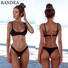 BANDEA 2019 Bikini Set Sexy Push Up Swimwear Women Solid Swimsuit Beachwear Thong Bathing Suit Brazilian Swimming Suit Summer